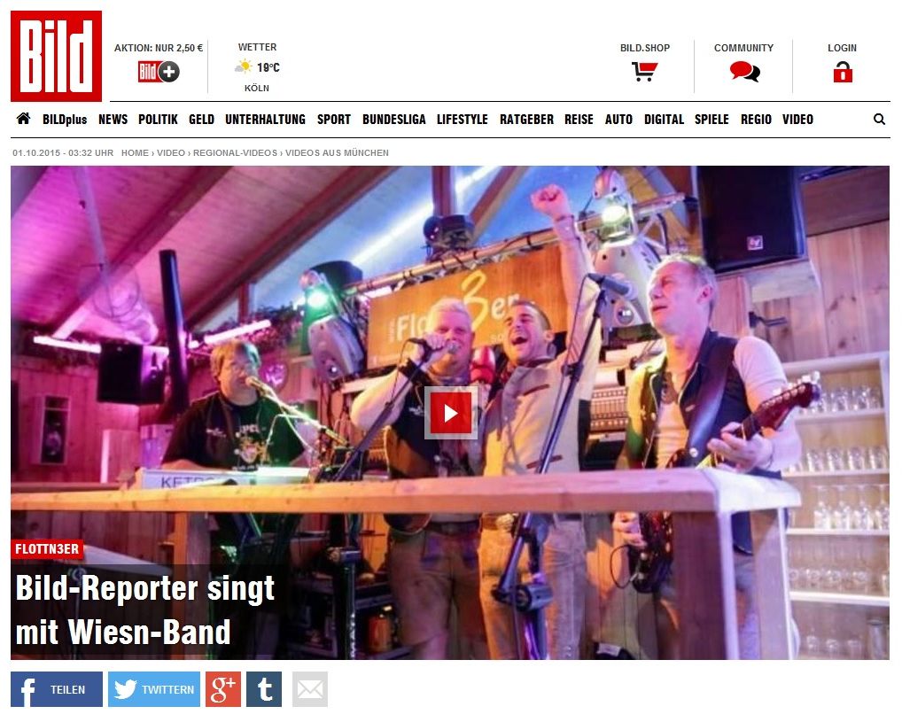 Flottn3er, BILD, BILD Zeitung, Bild Online, Wiesn, Oktoberfest, Oktoberfest München, München, Wiesn 2015, Fisch Bäda, Bericht, Bild-Reporter singt mit Wiesn-Band